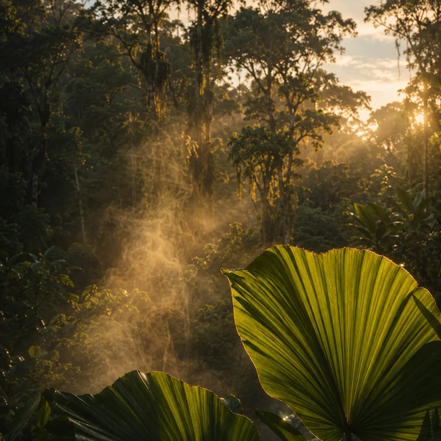 A jungle leaf at dawn — nature acting.