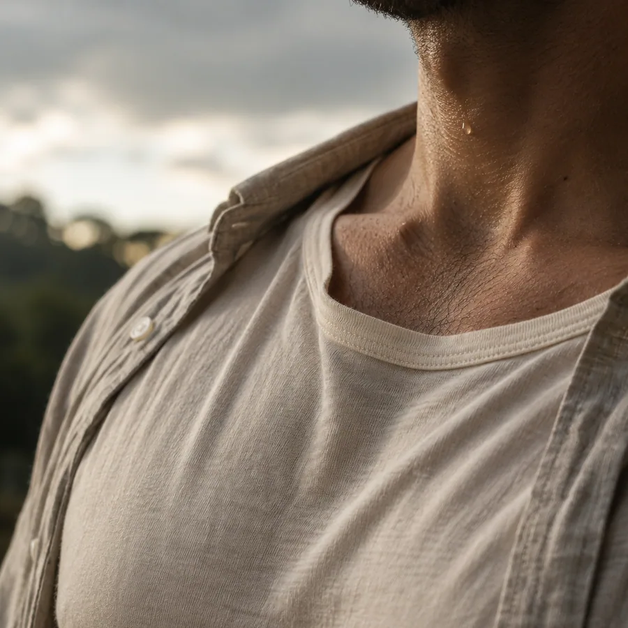 The sternum, the breath — the experience landing in a body.
