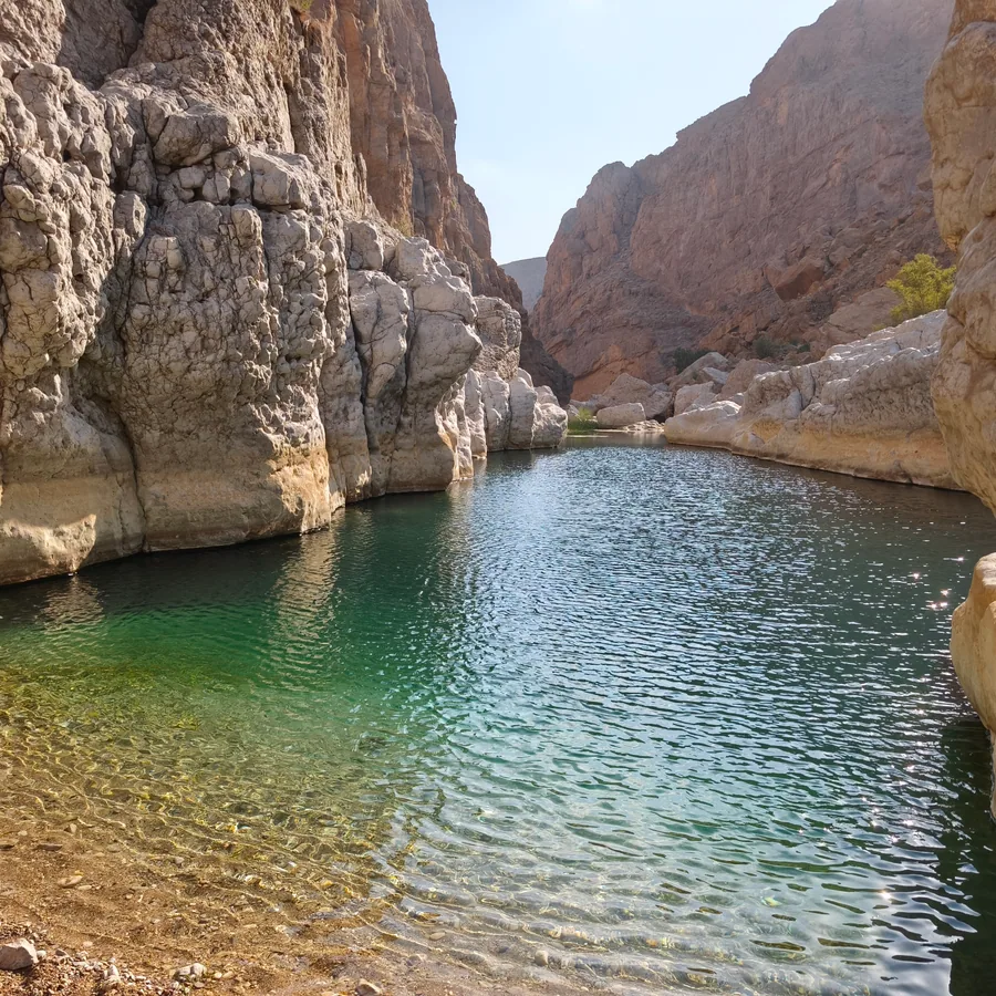 A pool of clear water at the foot of a wadi, Oman.